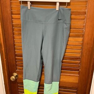Nike Women’s Gray Leggings with Green and Yellow Accents